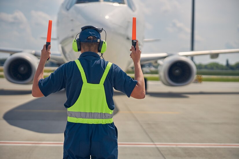 Employee working on aircraft wiring